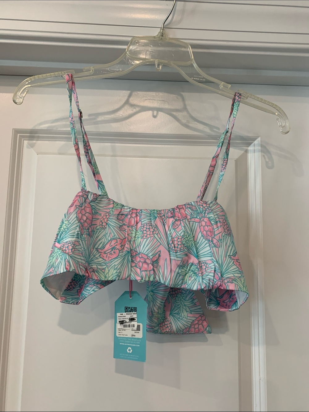 Floral Ruffle Crop Top in Pink and Mint